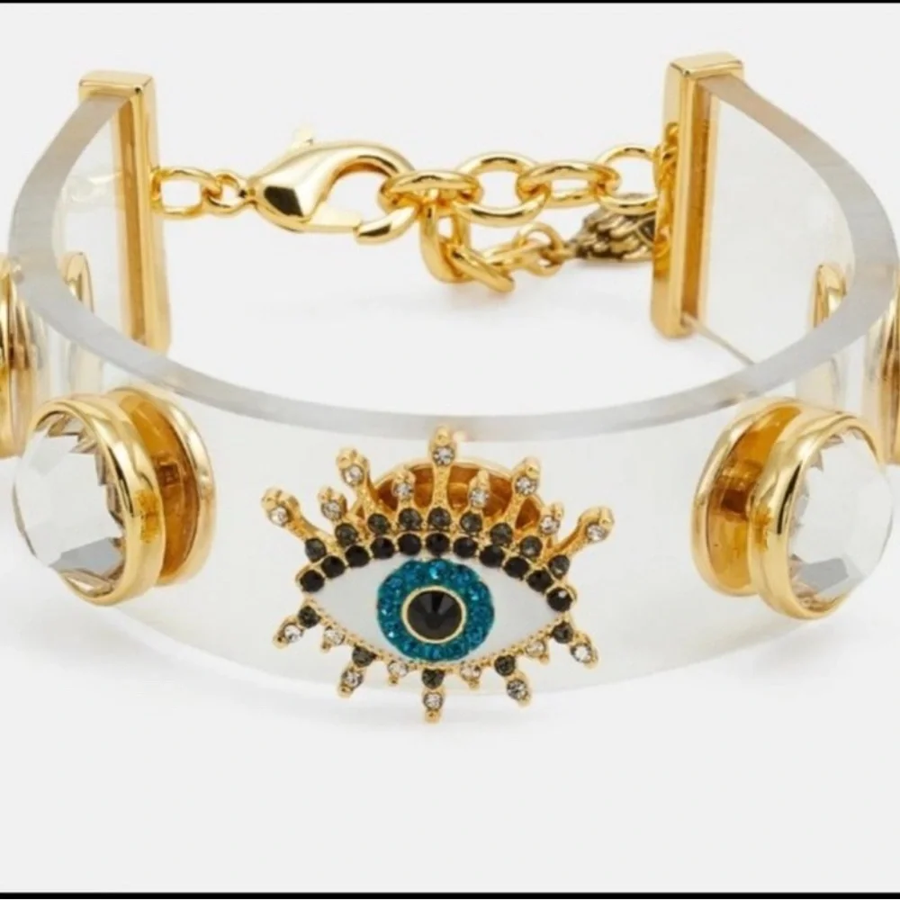 NWT Kurt Geiger Gold and Blue Eye Charm Bracelet with dust bag - Picture 1 of 8